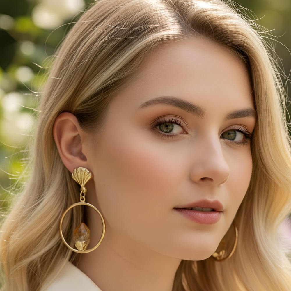 Shell Citrine Earrings - Picture 2 of 2